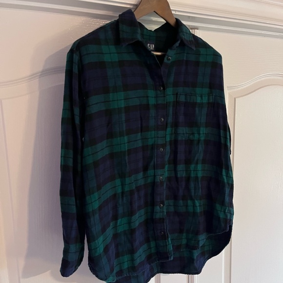 GAP green and black paid button down flannel (m) - Picture 3 of 4
